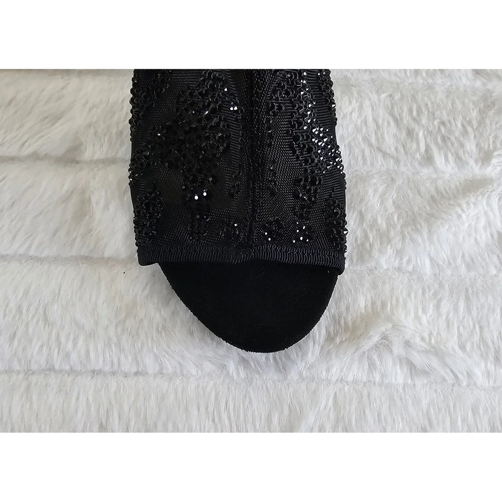 Thalia Sodi Shay Black Mesh Embellished Peep Toe Stiletto Booties Heels 10M